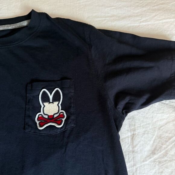 Psycho Bunny Boys Classic Crewneck Short Sleeve Tee Shirt in Navy Blue. Size L. - Picture 4 of 5